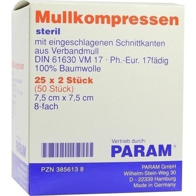PARAM Mullkompressen 7,5 cm x 7,5 cm steril 8-fach
