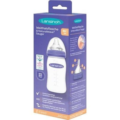 LANSINOH Weithalsflasche 240 ml mit Sauger M LANSINOH Weithalsflasche 240 ml mit Sauger M