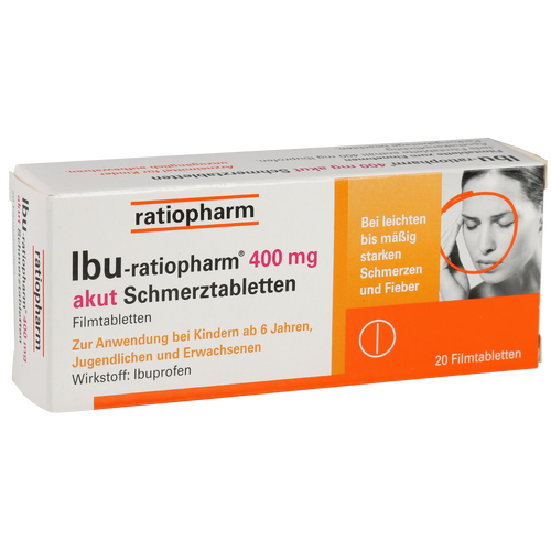 Verpackungsbild(Packshot) von IBU-RATIOPHARM 400 mg akut Schmerztbl.Filmtabl.