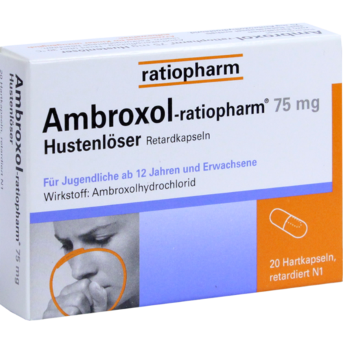 Verpackungsbild(Packshot) von AMBROXOL-ratiopharm 75 mg Hustenlöser Retardkaps.