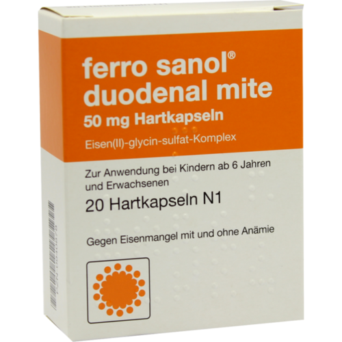 Verpackungsbild(Packshot) von FERRO SANOL duodenal mite 50 mg magensaftr.Hartk.
