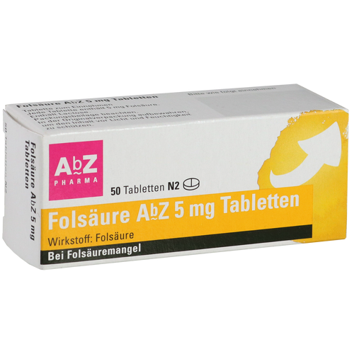 Verpackungsbild(Packshot) von FOLSÄURE AbZ 5 mg Tabletten
