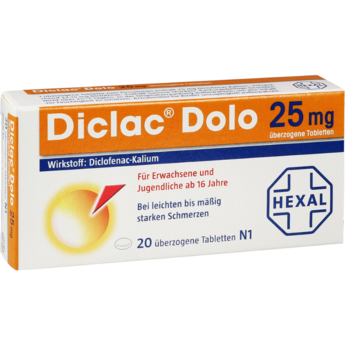 Verpackungsbild(Packshot) von DICLAC Dolo 25 mg überzogene Tabletten