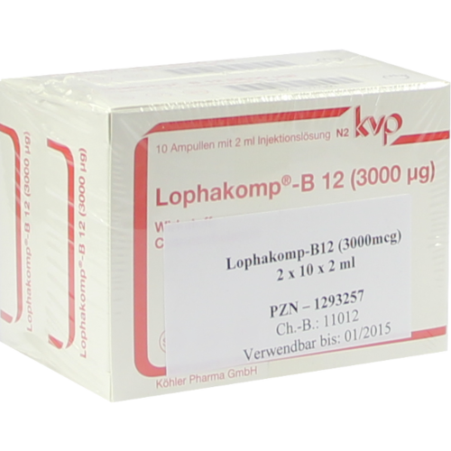 Verpackungsbild(Packshot) von LOPHAKOMP B12 3.000 μg Injektionslösung