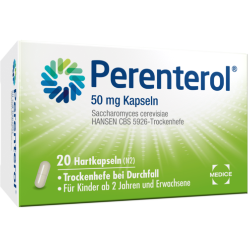 Verpackungsbild(Packshot) von PERENTEROL 50 mg Kapseln