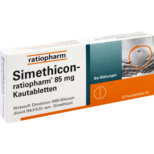 Verpackungsbild(Packshot) von SIMETHICON-ratiopharm 85 mg Kautabletten