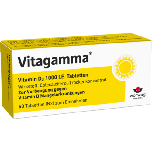 Verpackungsbild(Packshot) von VITAGAMMA Vitamin D3 1.000 I.E. Tabletten