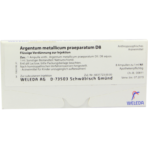 Verpackungsbild(Packshot) von ARGENTUM METALLICUM praeparatum D 8 Ampullen