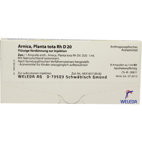 Verpackungsbild(Packshot) von ARNICA PLANTA tota Rh D 20 Ampullen