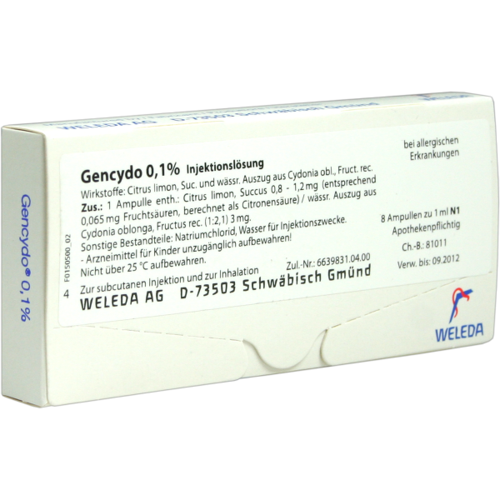 Verpackungsbild(Packshot) von GENCYDO 0,1% Injektionslösung