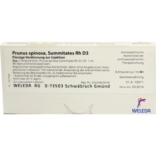 Verpackungsbild(Packshot) von PRUNUS SPINOSA SUMMITATES Rh D 3 Ampullen