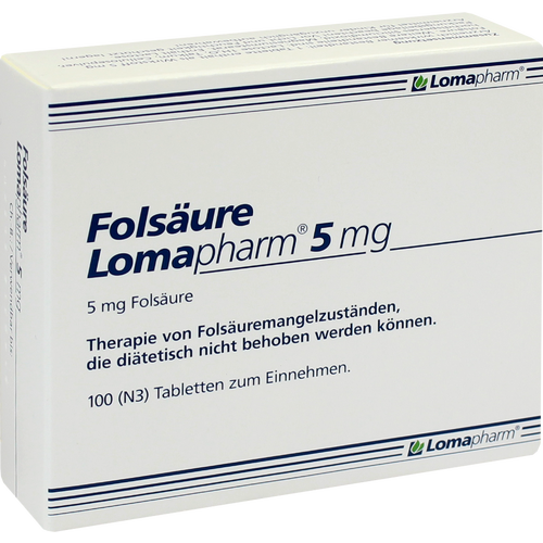 Verpackungsbild(Packshot) von FOLSÄURE LOMAPHARM 5 mg Tabletten