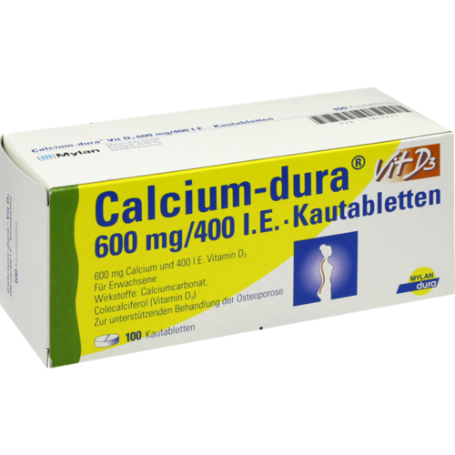 Verpackungsbild(Packshot) von CALCIUM DURA Vit D3 600 mg/400 I.E. Kautabletten