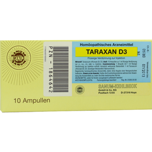 Verpackungsbild(Packshot) von TARAXAN D 3 flüssige Verdünnung z.Injektion Amp.
