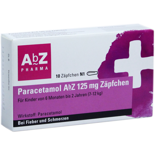 Verpackungsbild(Packshot) von PARACETAMOL AbZ 125 mg Zäpfchen