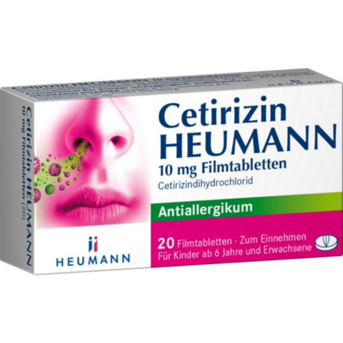 Verpackungsbild(Packshot) von CETIRIZIN Heumann 10 mg Filmtabletten