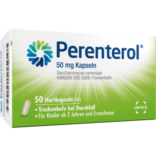 Verpackungsbild(Packshot) von PERENTEROL 50 mg Kapseln