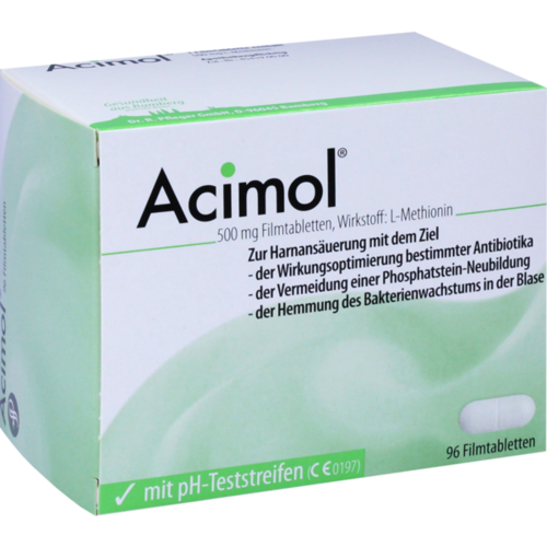 Verpackungsbild(Packshot) von ACIMOL mit pH Teststreifen Filmtabletten