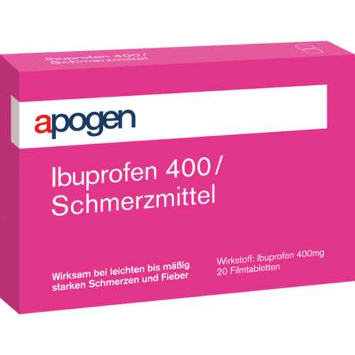 Verpackungsbild(Packshot) von APOGEN Ibuprofen 400 Schmerzmittel Filmtabletten