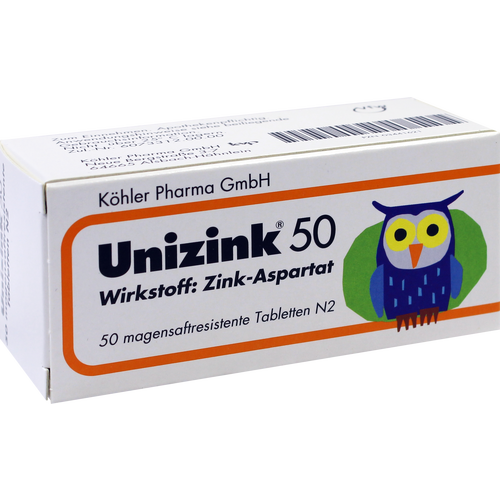 Verpackungsbild(Packshot) von UNIZINK 50 magensaftresistente Tabletten