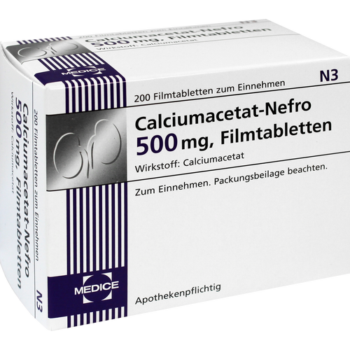 Verpackungsbild(Packshot) von CALCIUMACETAT NEFRO 500 mg Filmtabletten