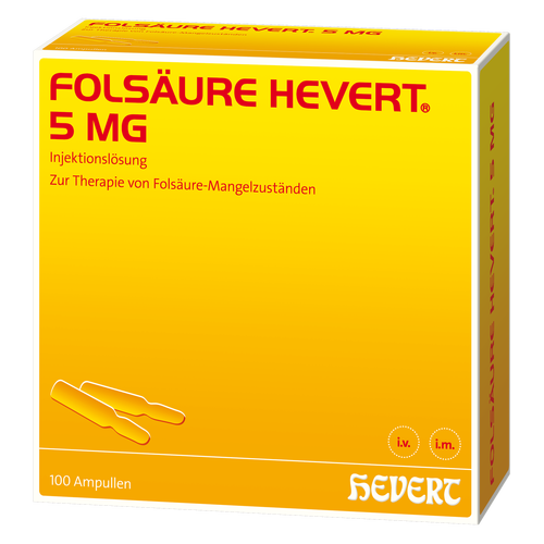 Verpackungsbild(Packshot) von FOLSÄURE HEVERT 5 mg Ampullen