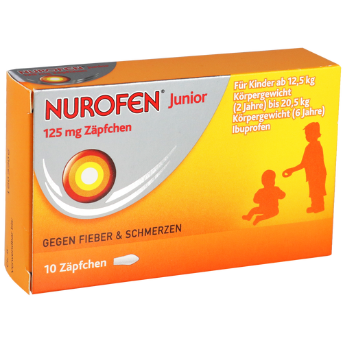Verpackungsbild(Packshot) von NUROFEN Junior 125 mg Zäpfchen