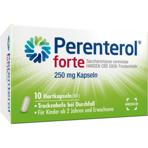 Verpackungsbild(Packshot) von PERENTEROL forte 250 mg Kapseln
