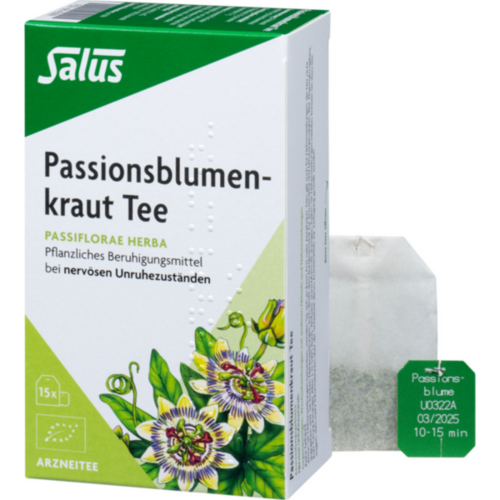 Verpackungsbild(Packshot) von PASSIONSBLUMENKRAUT Tee Passiflorae her.Bio Salus