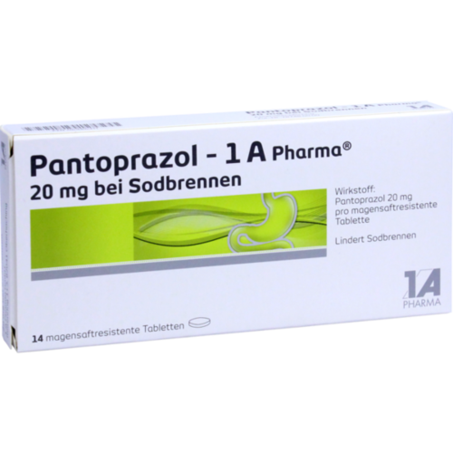 Verpackungsbild(Packshot) von PANTOPRAZOL-1A Pharma 20mg bei Sodbrennen msr.Tab.