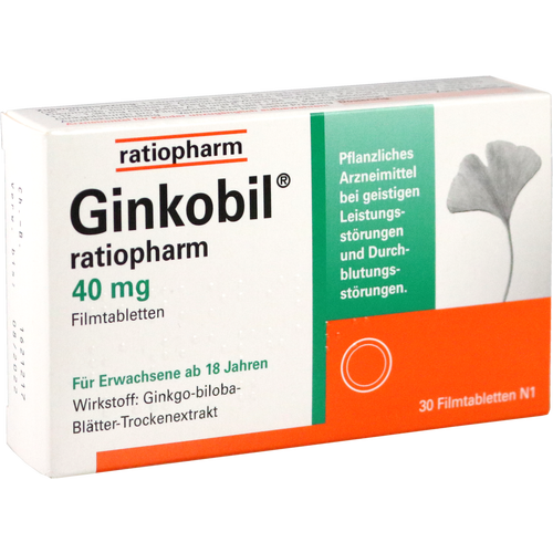 Verpackungsbild(Packshot) von GINKOBIL-ratiopharm 40 mg Filmtabletten