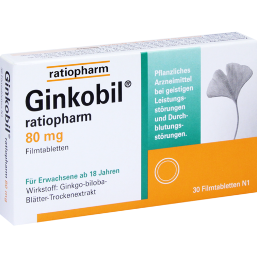 Verpackungsbild(Packshot) von GINKOBIL-ratiopharm 80 mg Filmtabletten