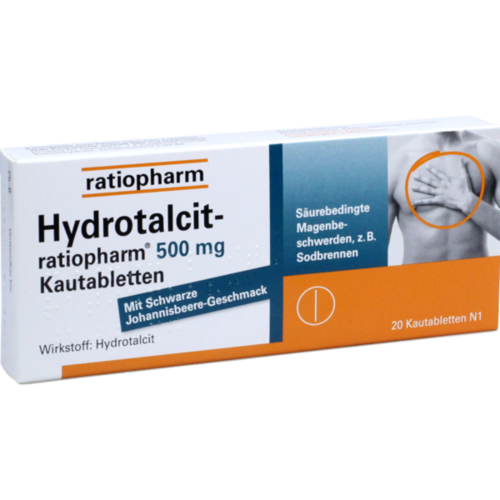 Verpackungsbild(Packshot) von HYDROTALCIT-ratiopharm 500 mg Kautabletten