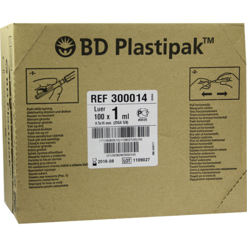 Verpackungsbild(Packshot) von BD PLASTIPAK Tuberkulinspr.1 ml m.aufg.Kan.0,45x10
