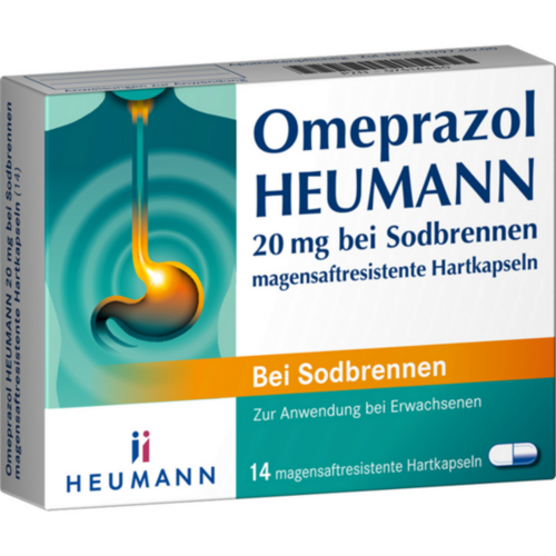 Verpackungsbild(Packshot) von OMEPRAZOL Heumann 20 mg b.Sodbr.magensaftr.Hartk.