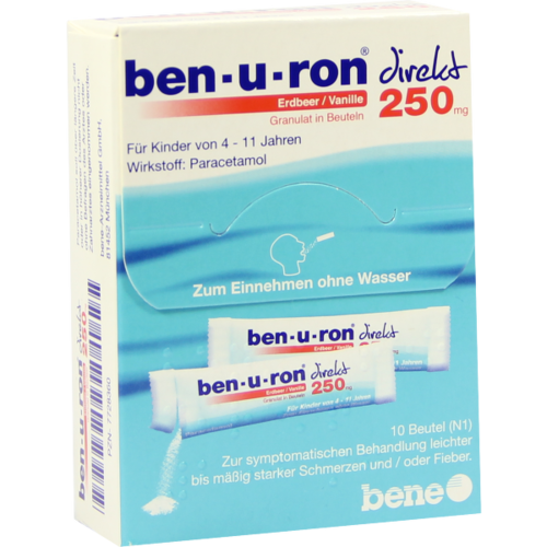 Verpackungsbild(Packshot) von BEN-U-RON direkt 250 mg Granulat Erdbeer/Vanille