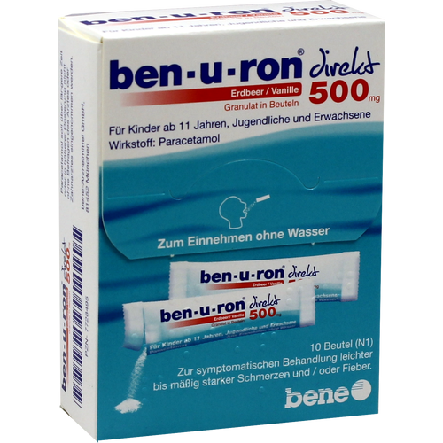 Verpackungsbild(Packshot) von BEN-U-RON direkt 500 mg Granulat Erdbeer/Vanille