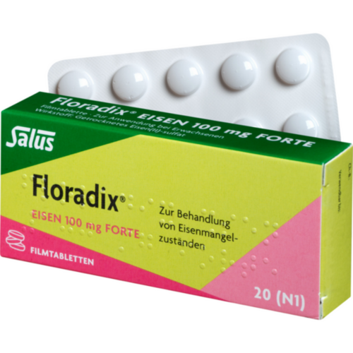 Verpackungsbild(Packshot) von FLORADIX Eisen 100 mg forte Filmtabletten