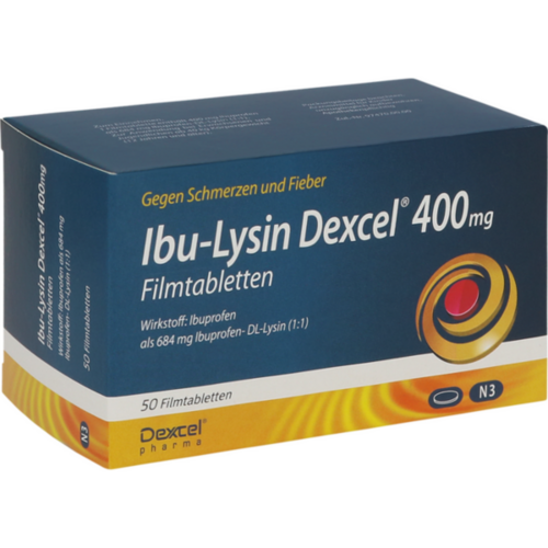 Verpackungsbild(Packshot) von IBU-LYSIN Dexcel 400 mg Filmtabletten