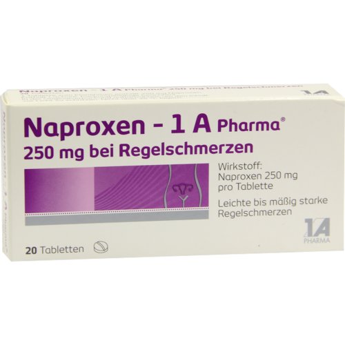 Verpackungsbild(Packshot) von NAPROXEN-1A Pharma 250 mg b.Regelschmerzen Tabl.