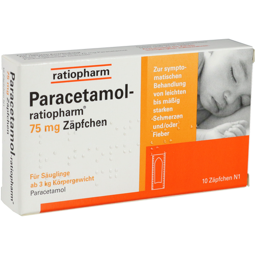 Verpackungsbild(Packshot) von PARACETAMOL-ratiopharm 75 mg Zäpfchen