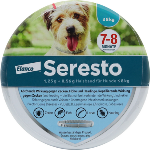 Verpackungsbild(Packshot) von SERESTO 1,25g + 0,56g Halsband für Hunde bis 8kg