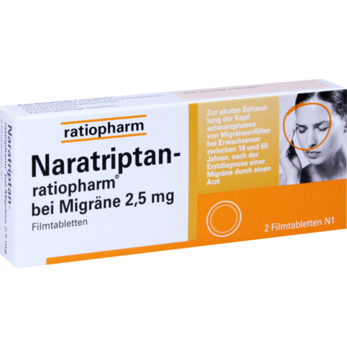 Verpackungsbild(Packshot) von NARATRIPTAN-ratiopharm bei Migräne Filmtabletten