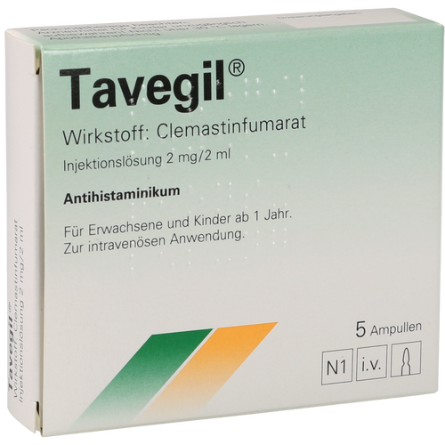 Verpackungsbild(Packshot) von TAVEGIL Injektionslösung 2 mg/2 ml Ampullen