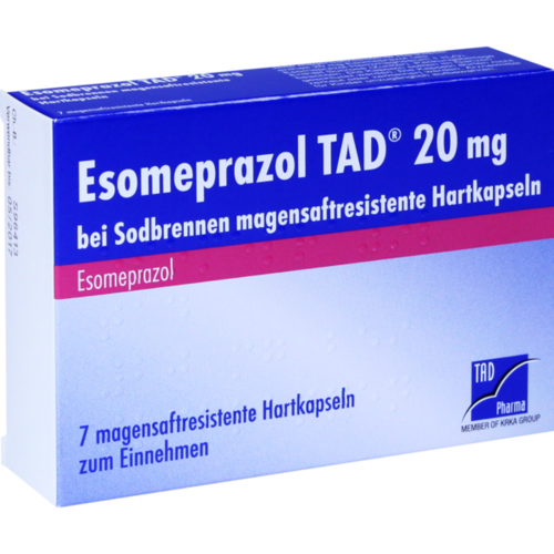 Verpackungsbild(Packshot) von ESOMEPRAZOL TAD 20 mg bei Sodbrennen msr.Hartkaps.