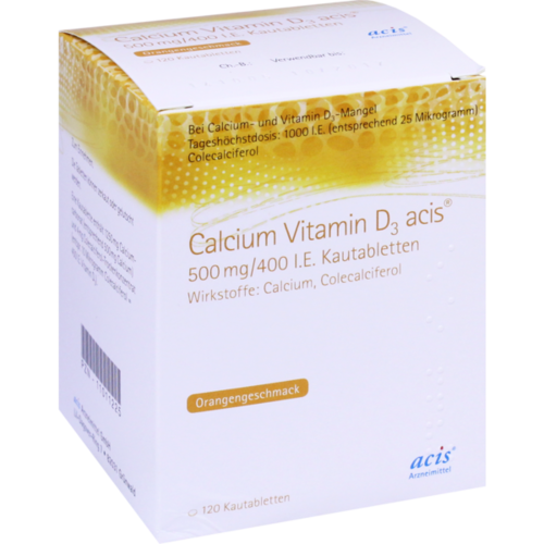 Verpackungsbild(Packshot) von CALCIUM VITAMIN D3 acis 500 mg/400 I.E. Kautabl.