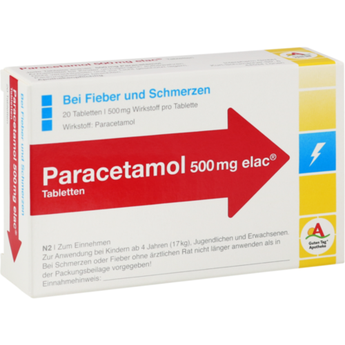 Verpackungsbild(Packshot) von PARACETAMOL 500 mg elac Tabletten