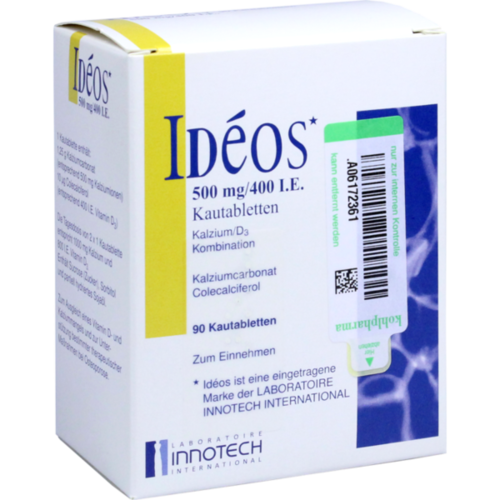 Verpackungsbild(Packshot) von IDEOS 500 mg/400 I.E. Kautabletten