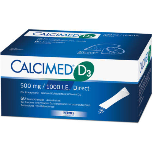 Verpackungsbild(Packshot) von CALCIMED D3 500 mg/1000 I.E. Direct Granulat