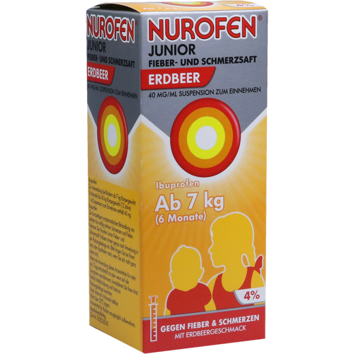 Verpackungsbild(Packshot) von NUROFEN Junior Fieber-u.Schmerzsaft Erdbe.40 mg/ml